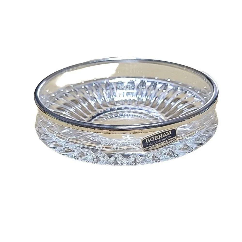 Gorham Nachtmann Full Lead Crystal Silver‎ Rim Coaster Dish West Germany Vintage